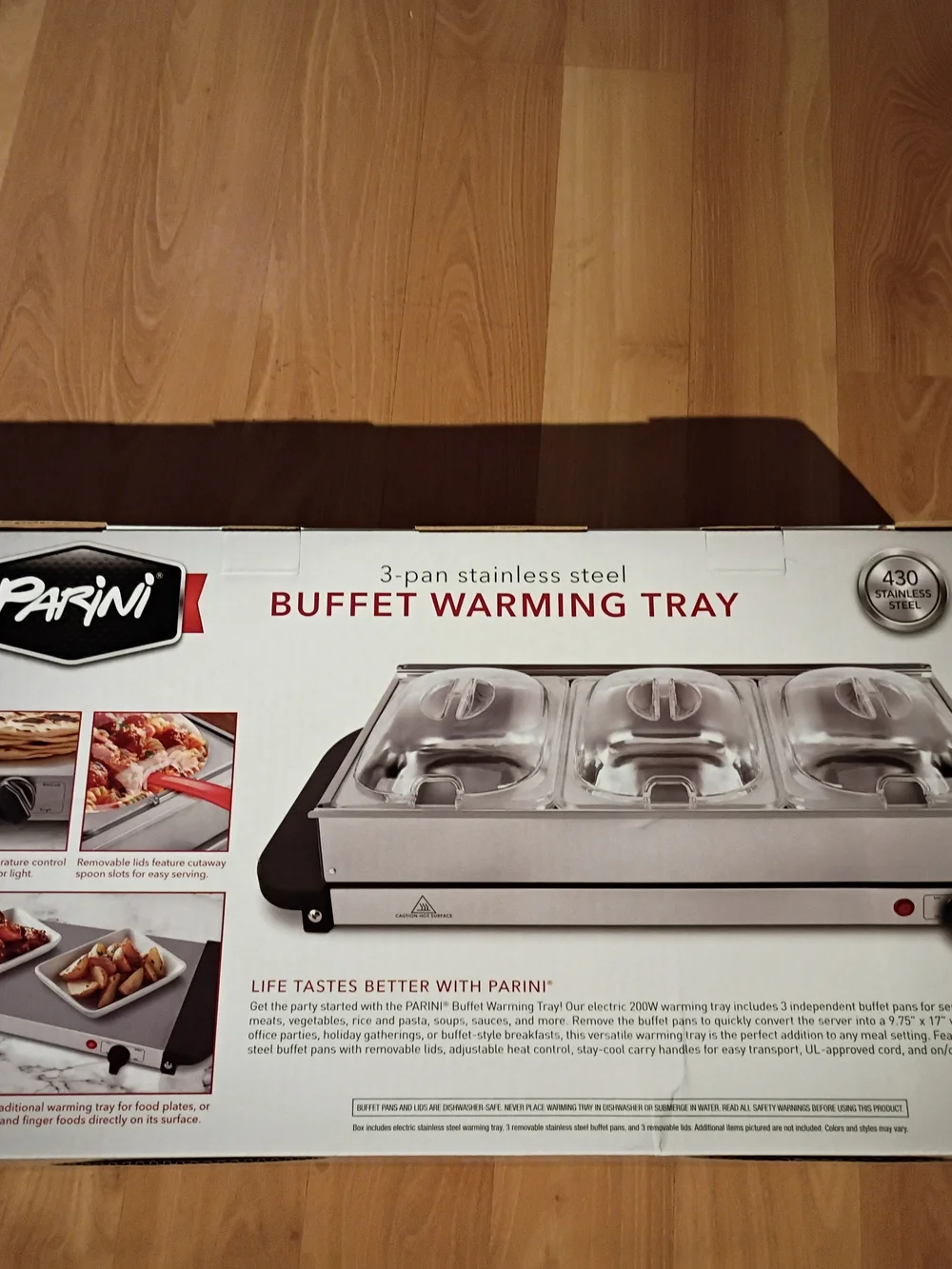 Parini 3-Pan Stainless Steel Buffet Warming Tray With Adjustable Temp Control